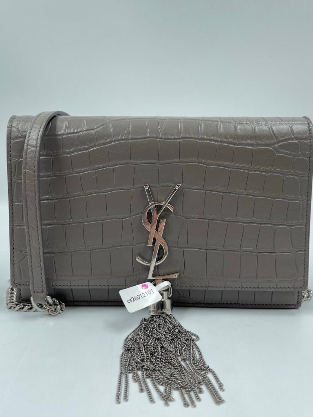 Saint Laurent Kate Tassel Chain Wallet in Fog Grey